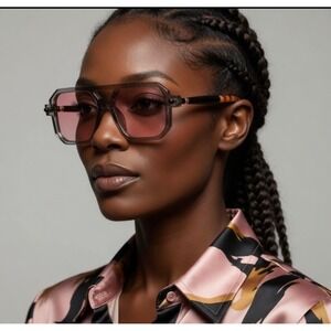 Oversized Geometric Sunglasses Grey Pink Gradient Lens Sophisticated Women Gafas